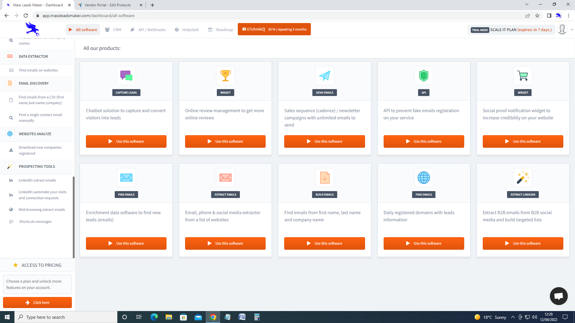 screenshot of Mass Leads Maker